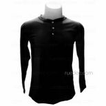 Long Sleeves Henley-neck T-Shirt (Black)